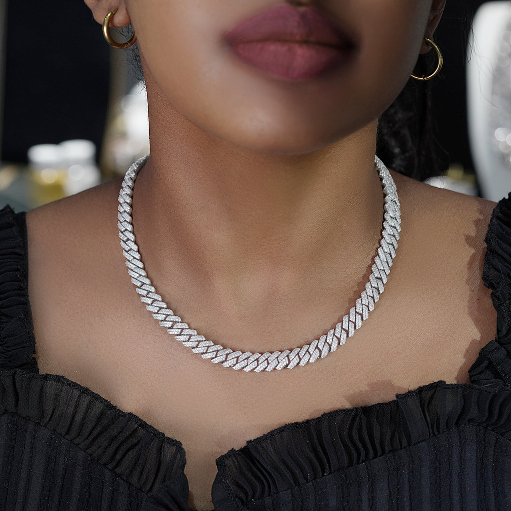 8mm Prong Cuban Link Chain in White Gold