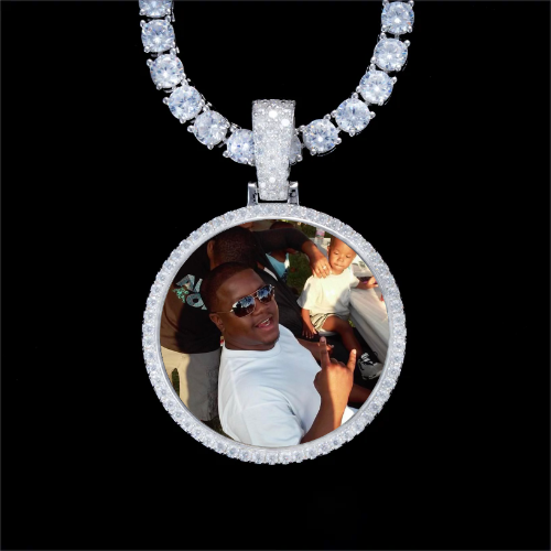 925S & VVS Moissanite 3D Circle Custom Picture Pendant