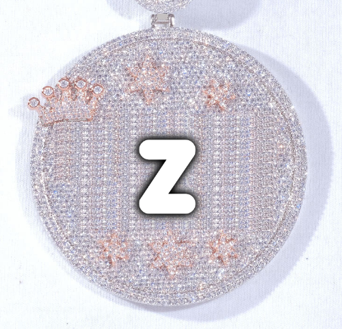 CUSTOM LETTER NECKLACE 3D BIG CROWN DISC