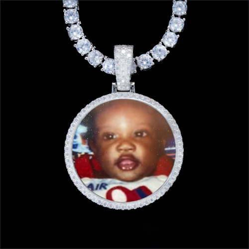 925S & VVS Moissanite 3D Circle Custom Picture Pendant