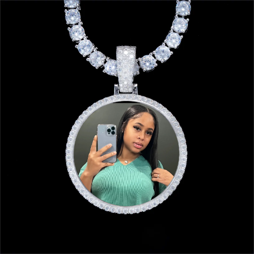 925S & VVS Moissanite 3D Circle Custom Picture Pendant