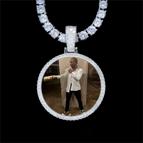 925S & VVS Moissanite 3D Circle Custom Picture Pendant
