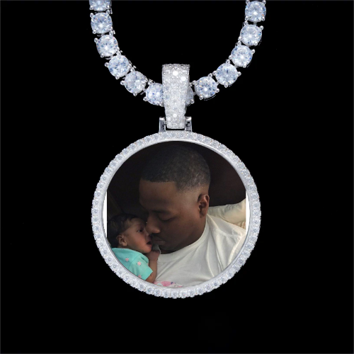 925S & VVS Moissanite 3D Circle Custom Picture Pendant