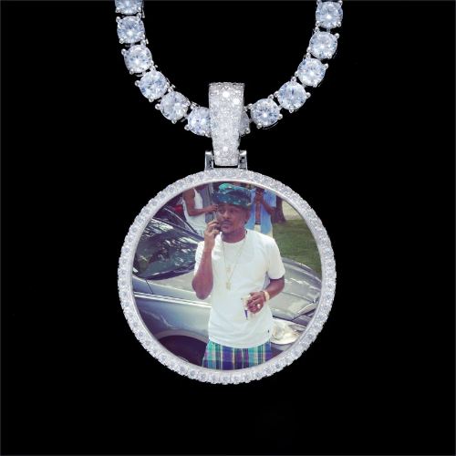 925S & VVS Moissanite 3D Circle Custom Picture Pendant