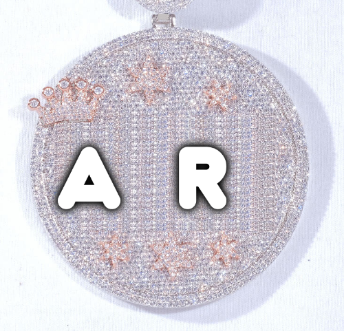 CUSTOM LETTER NECKLACE 3D BIG CROWN DISC