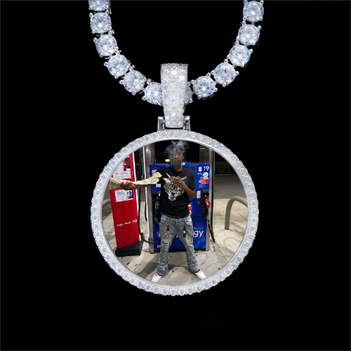 925S & VVS Moissanite 3D Circle Custom Picture Pendant