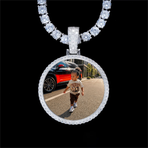 925S & VVS Moissanite 3D Circle Custom Picture Pendant