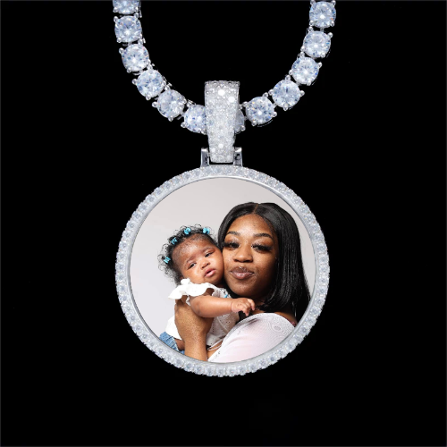 925S & VVS Moissanite 3D Circle Custom Picture Pendant