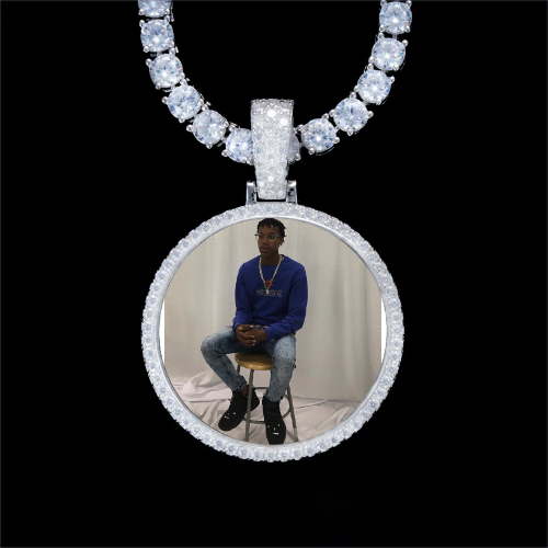 925S & VVS Moissanite 3D Circle Custom Picture Pendant