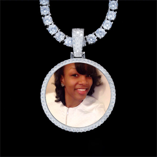 925S & VVS Moissanite 3D Circle Custom Picture Pendant