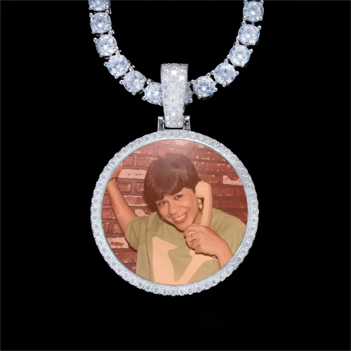 925S & VVS Moissanite 3D Circle Custom Picture Pendant