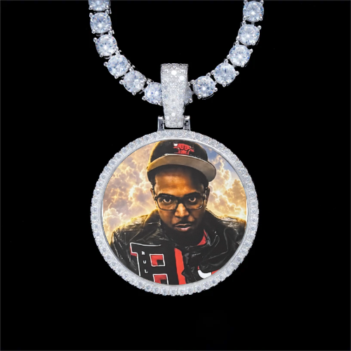 925S & VVS Moissanite 3D Circle Custom Picture Pendant