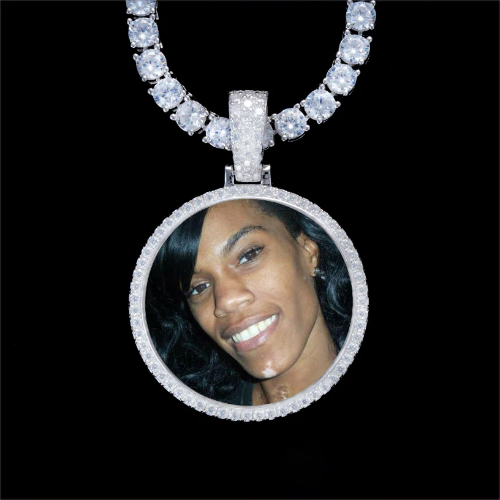 925S & VVS Moissanite 3D Circle Custom Picture Pendant