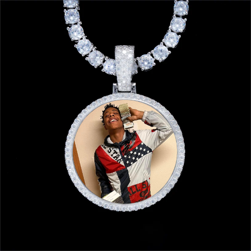 925S & VVS Moissanite 3D Circle Custom Picture Pendant