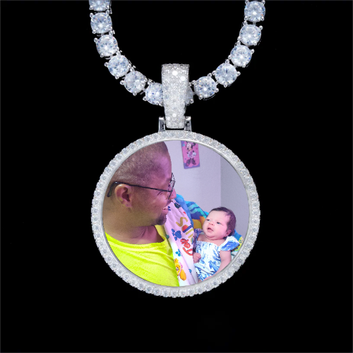 925S & VVS Moissanite 3D Circle Custom Picture Pendant
