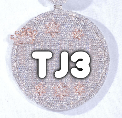 CUSTOM LETTER NECKLACE 3D BIG CROWN DISC