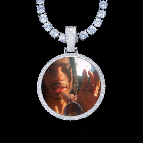 925S & VVS Moissanite 3D Circle Custom Picture Pendant