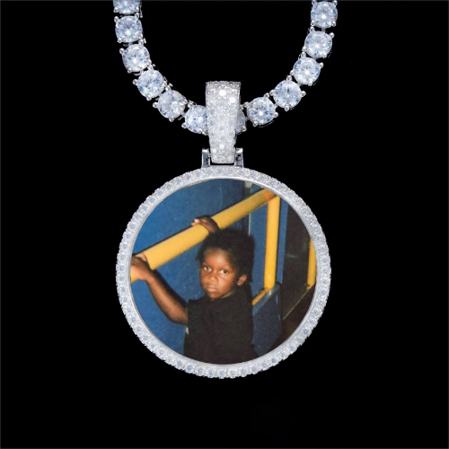 925S & VVS Moissanite 3D Circle Custom Picture Pendant