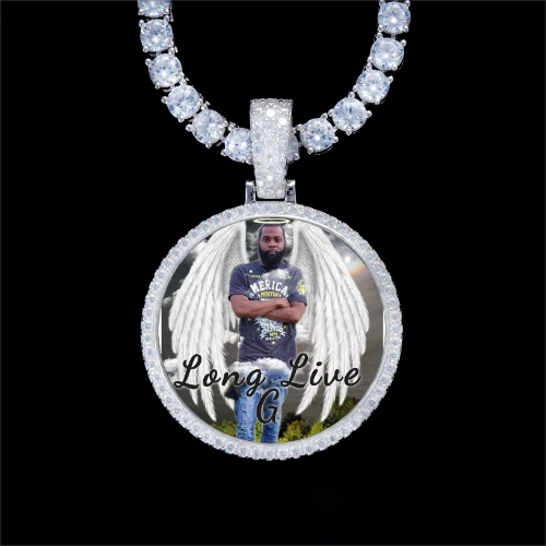 925S & VVS Moissanite 3D Circle Custom Picture Pendant