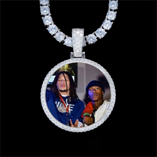 925S & VVS Moissanite 3D Circle Custom Picture Pendant
