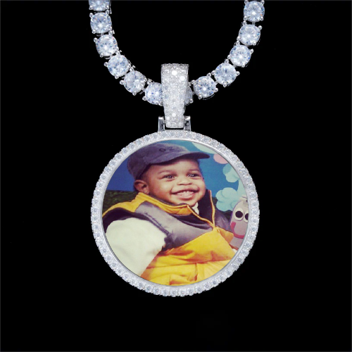 925S & VVS Moissanite 3D Circle Custom Picture Pendant