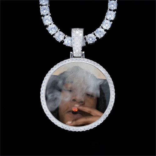 925S & VVS Moissanite 3D Circle Custom Picture Pendant