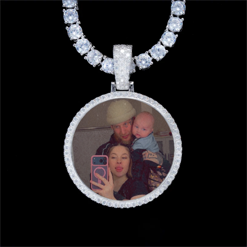 925S & VVS Moissanite 3D Circle Custom Picture Pendant