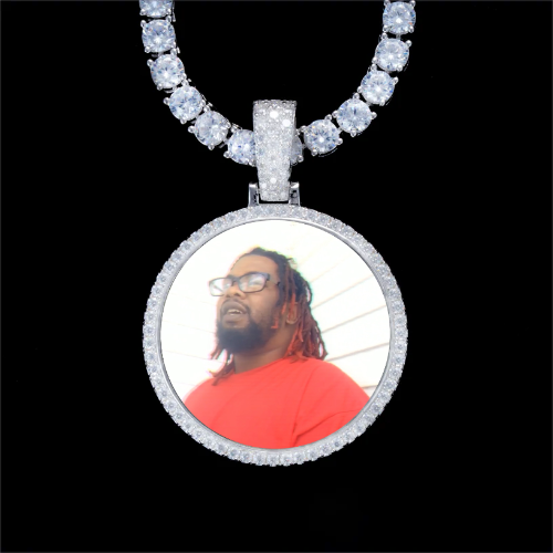 925S & VVS Moissanite 3D Circle Custom Picture Pendant