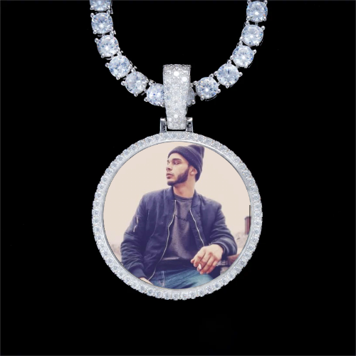 925S & VVS Moissanite 3D Circle Custom Picture Pendant