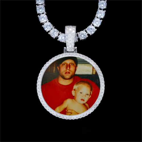 925S & VVS Moissanite 3D Circle Custom Picture Pendant