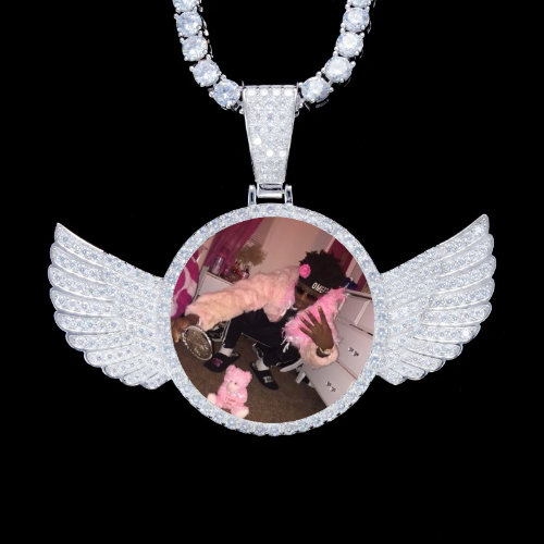 925S & VVS Moissanite 3D Wing Custom Picture Pendant