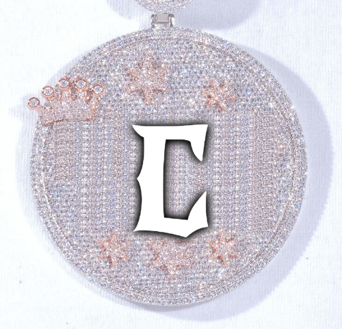CUSTOM LETTER NECKLACE 3D BIG CROWN DISC
