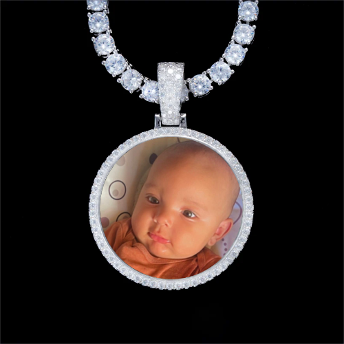 925S & VVS Moissanite 3D Circle Custom Picture Pendant