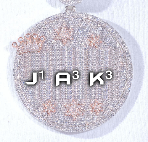 CUSTOM LETTER NECKLACE 3D BIG CROWN DISC