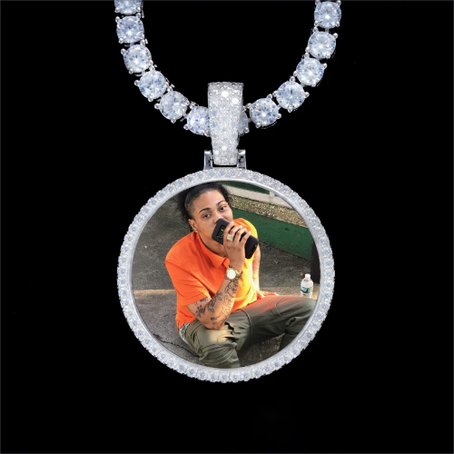 925S & VVS Moissanite 3D Circle Custom Picture Pendant
