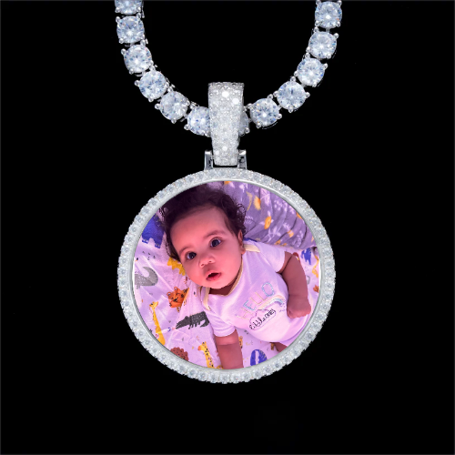 925S & VVS Moissanite 3D Circle Custom Picture Pendant