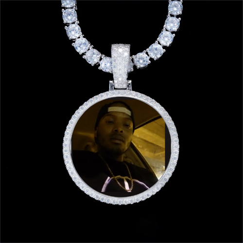 925S & VVS Moissanite 3D Circle Custom Picture Pendant
