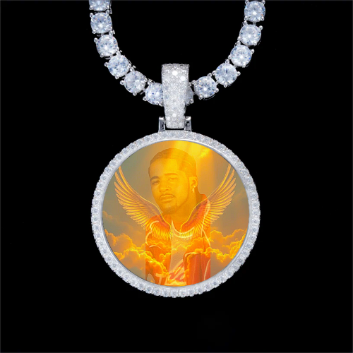 925S & VVS Moissanite 3D Circle Custom Picture Pendant