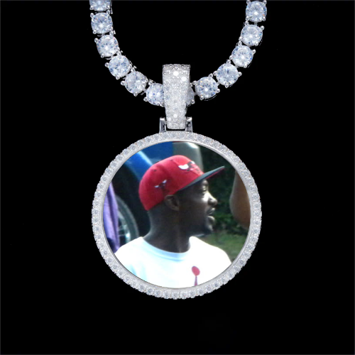 925S & VVS Moissanite 3D Circle Custom Picture Pendant