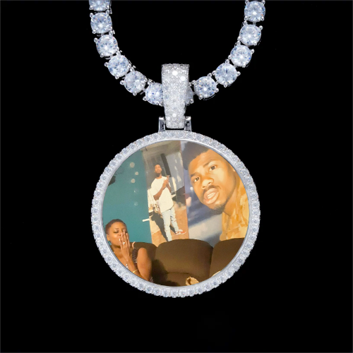 925S & VVS Moissanite 3D Circle Custom Picture Pendant