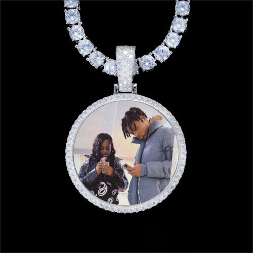 925S & VVS Moissanite 3D Circle Custom Picture Pendant