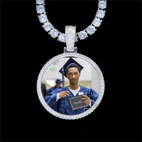 925S & VVS Moissanite 3D Circle Custom Picture Pendant