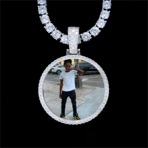925S & VVS Moissanite 3D Circle Custom Picture Pendant