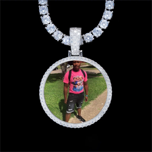 925S & VVS Moissanite 3D Circle Custom Picture Pendant