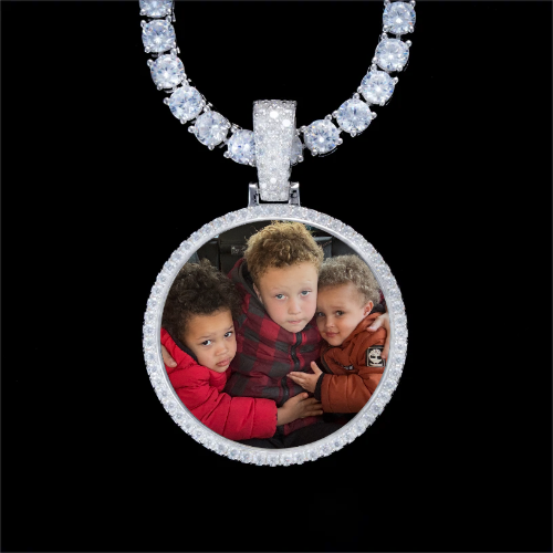 925S & VVS Moissanite 3D Circle Custom Picture Pendant