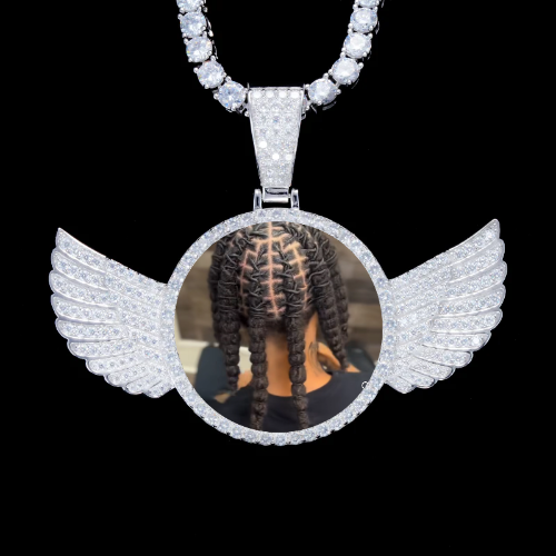 925S & VVS Moissanite 3D Wing Custom Picture Pendant