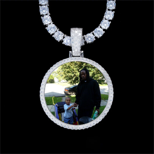 925S & VVS Moissanite 3D Circle Custom Picture Pendant