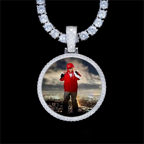 925S & VVS Moissanite 3D Circle Custom Picture Pendant