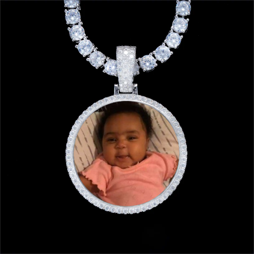 925S & VVS Moissanite 3D Circle Custom Picture Pendant