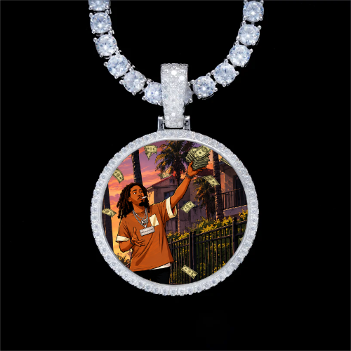 925S & VVS Moissanite 3D Circle Custom Picture Pendant